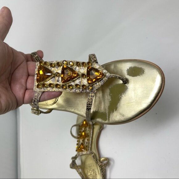 Vince Camuto VC-AMI Sandals in 7.5 snakeskin gold amber rhinestones - Picture 12 of 13